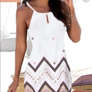 Print sleeveless sheath above the knee dress